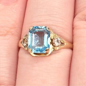 Vintage 14K Blue Spinel Ring, PSCO, Mid Century Modern, Size 6